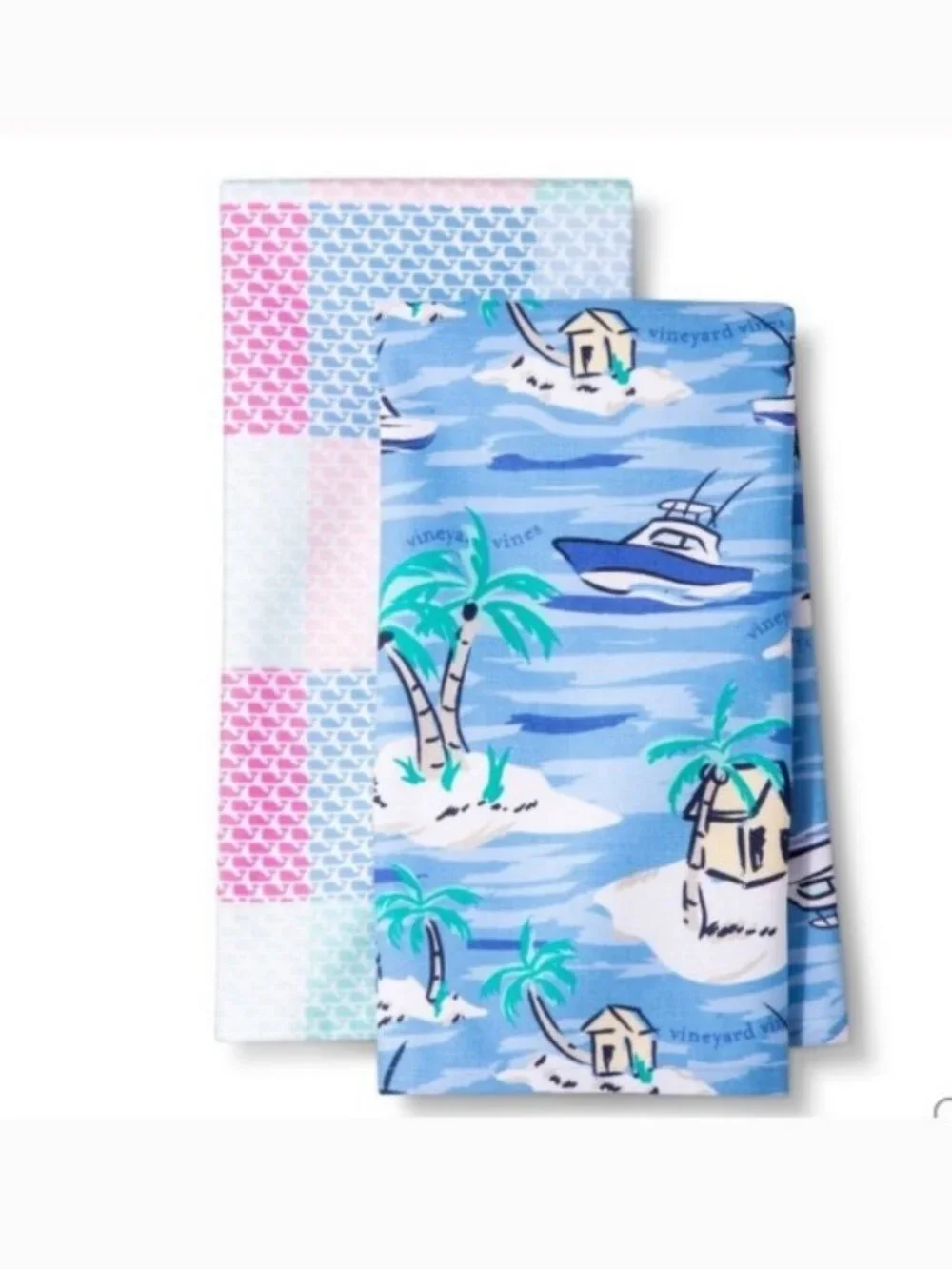 Vineyard Vines For Target NWOT 2 Kitchen Dish Tea Towels Whale Patchwork Island